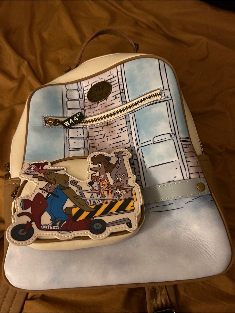 Disney Cream & Light Blue Mini Backpack with Cartoon Scooter Patch